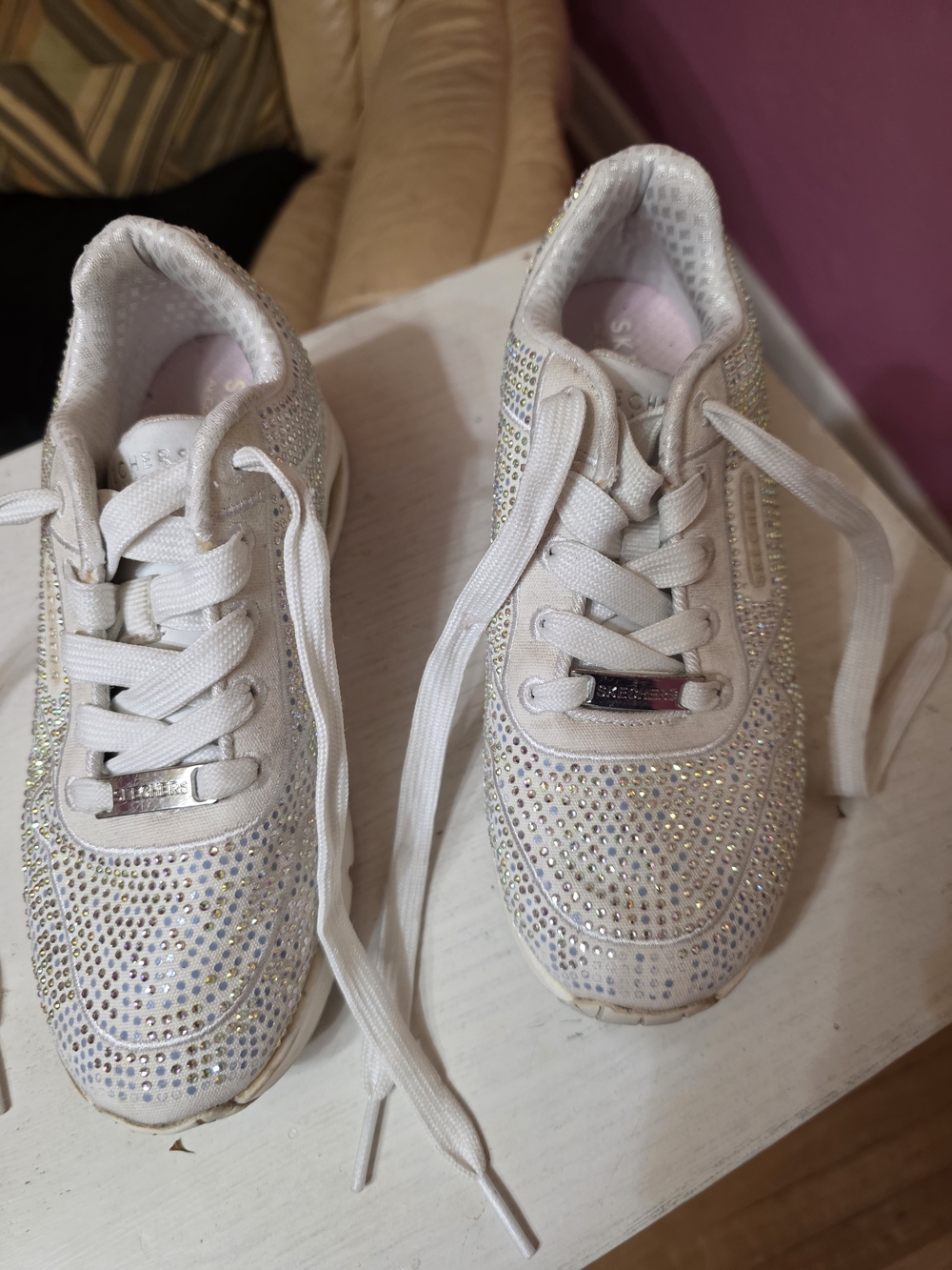 Skechers White Sparkle Rhinestone Kids' Sneakers